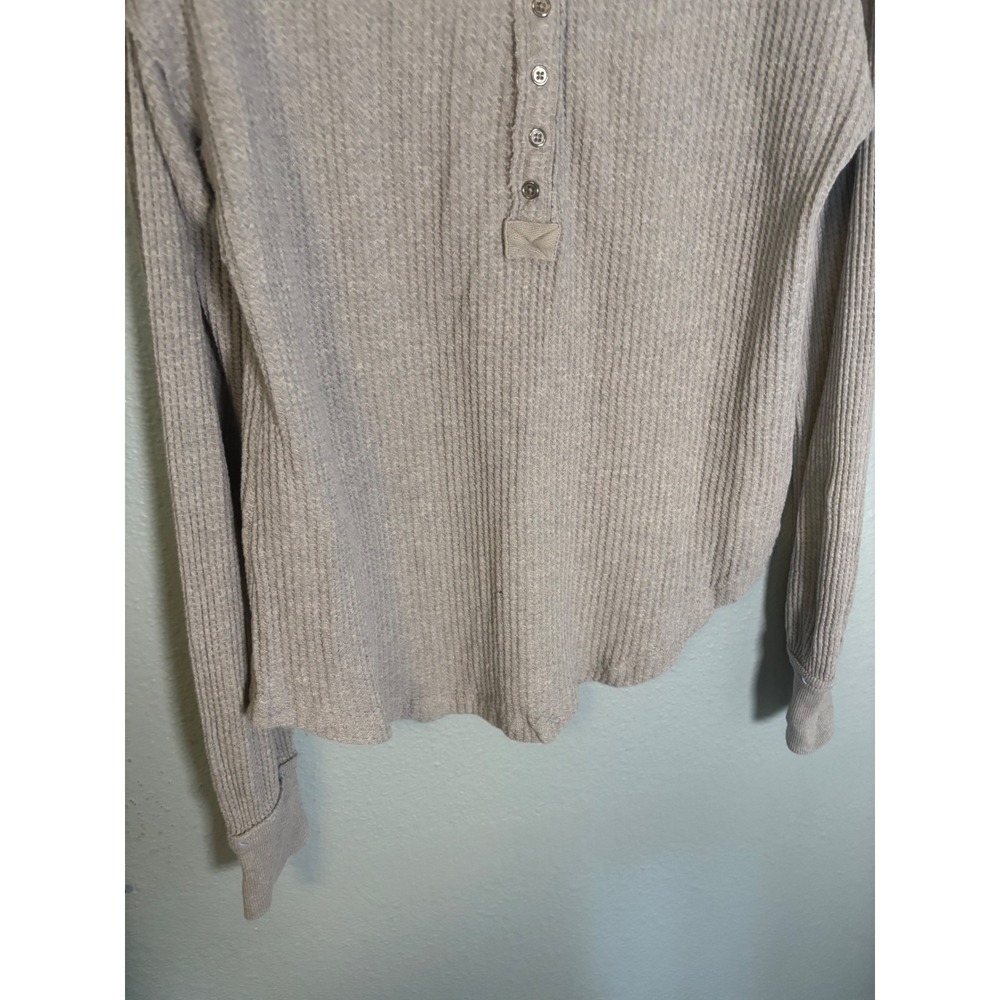 Free People Holly Henley Long Sleeve Top Waffle Knit Grey Blue Embroidered Small - Picture 6 of 11